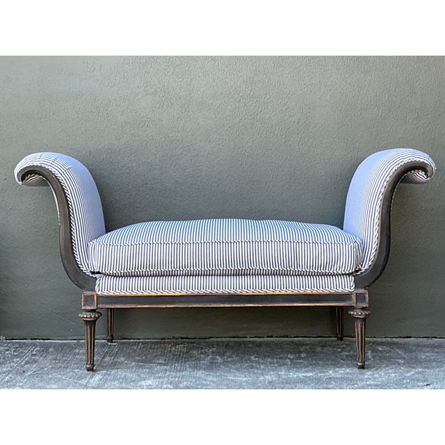Vintage Nancy Corzine “Moliere” Ticking Stripe Scroll Bench For Sale - Image 12 of 12