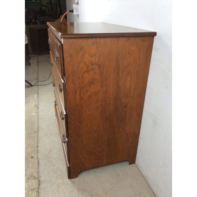 Vintage Maple Chest of Four Drawers With Brass Hardware and Small Mirror For Sale - Image 13 of 17