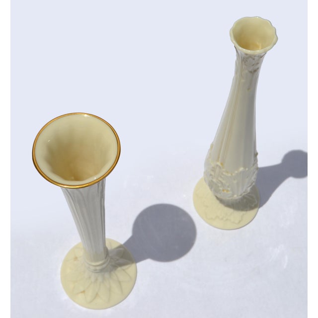 Set 2 Lenox Collectibles Tall Bud Vases Ivory Ceramic Fine China 24k Gold For Sale - Image 15 of 16