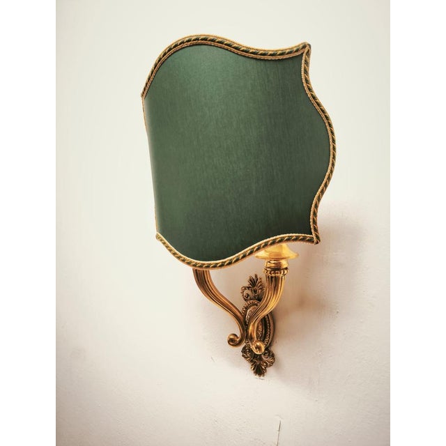 Double-Light Wall Lamp with Green Fabric Fan, 1940s For Sale - Image 11 of 18