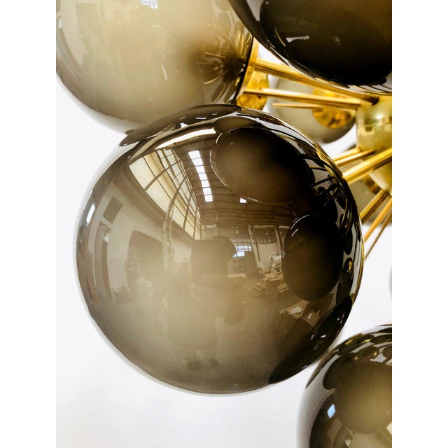 Not Yet Made - Made To Order 21st Century Ventiquattro Natural Brass Frosted Smoky Murano Sputnik Chandelier by Fabio LTD For Sale - Image 5 of 6