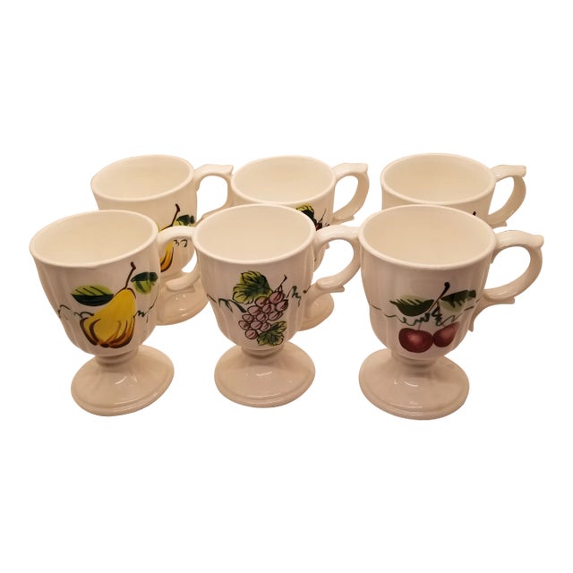 Vintage Italian Hand-Painted Pottery Cafe Cups- Set of 6 For Sale