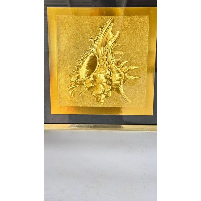 Wood Modern Embossed Gold Shell Artwork with Metallic Finish & Layered Framing, 1960s For Sale - Image 7 of 18
