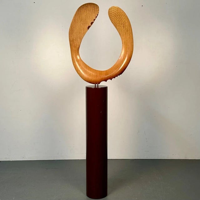 Modern Boomerang Wooden Sculpture on Steel Pedestal by David Hymes, Contemporary For Sale - Image 4 of 12