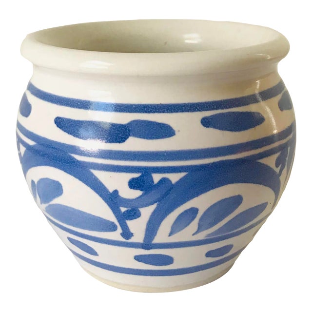 Vintage Blue and White Ceramic Cachepot For Sale