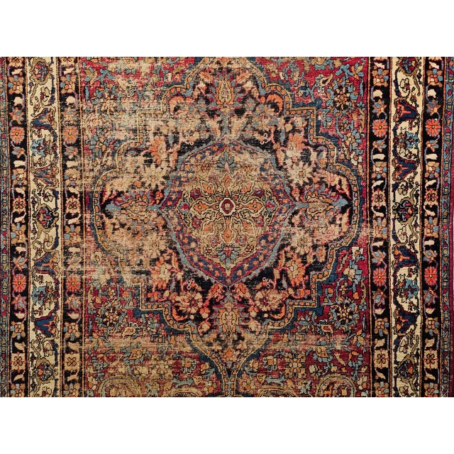 19th Century Persian Kashan Rug, Hand-Knotted Wool, Medallion Floral Design, Red & Navy, 4x7 For Sale - Image 14 of 18