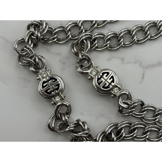 Gemstone Vintage Givenchy Crystal Station Necklace in Silver Tone With Rhinestones For Sale - Image 7 of 9