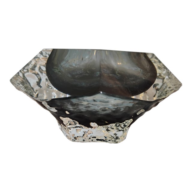 1980s Murano Style Art Glass Sommerso Madruzzato Textured Bowl For Sale