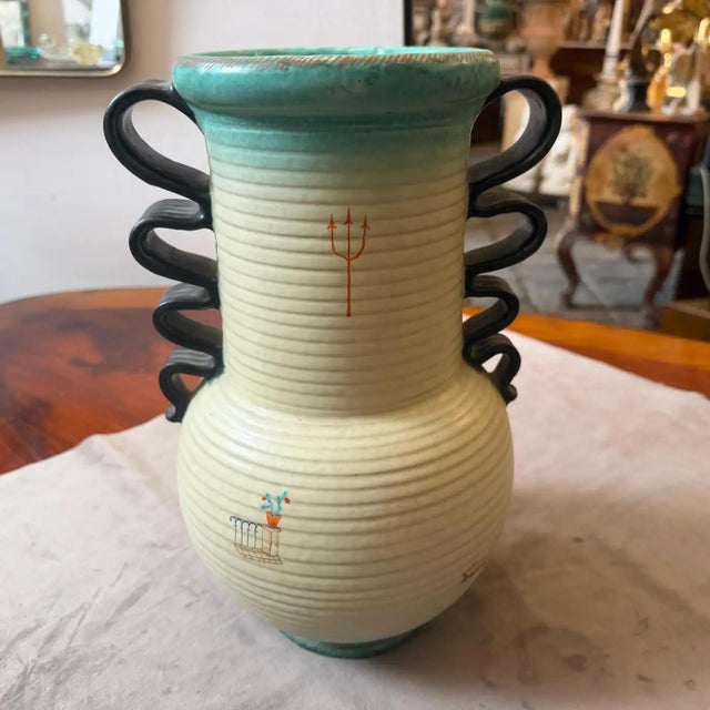 1930s Art Deco Hand Painted, Air Brushed Italian Futurist Ceramic Vase by Deruta For Sale - Image 14 of 15