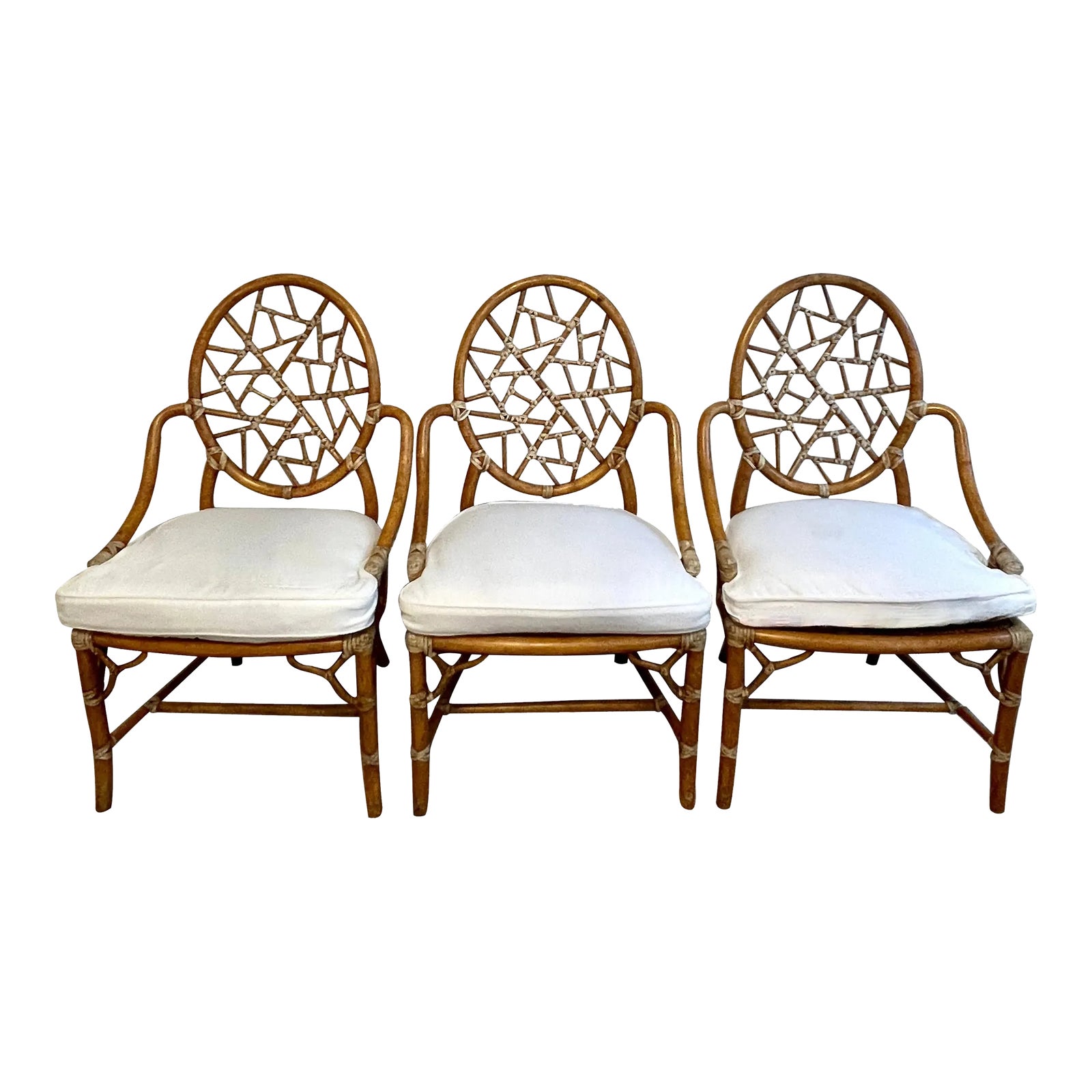 Crackled Finish Signed McGuire Cracked Ice Chairs with Leather Lashing ...