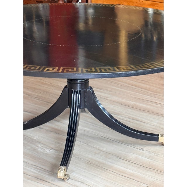 English Late 19th Century English Ebonized and Gilt Decorated Single Pedestal Table For Sale - Image 3 of 10