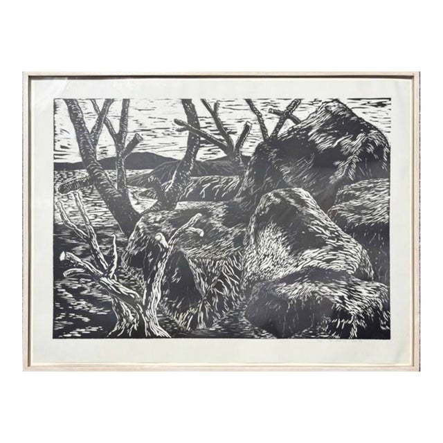 Doug Martin Woodblock Print Title Delivered on Ice. For Sale