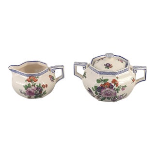 Vintage Royal Doulton "Old Leeds Spray" Pattern Sugar & Creamer Set For Sale