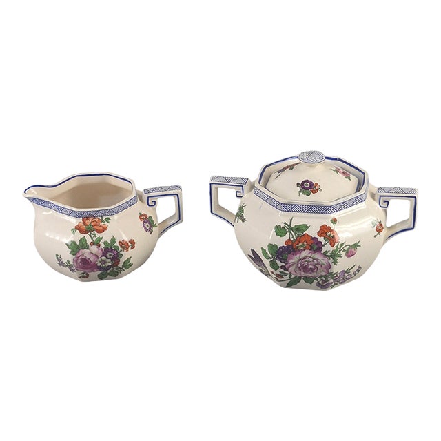 Vintage Royal Doulton "Old Leeds Spray" Pattern Sugar & Creamer Set For Sale