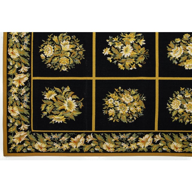 Vintage Handcrafted French Aubusson Wool Rug in Black With Floral Pattern For Sale In New York - Image 6 of 11