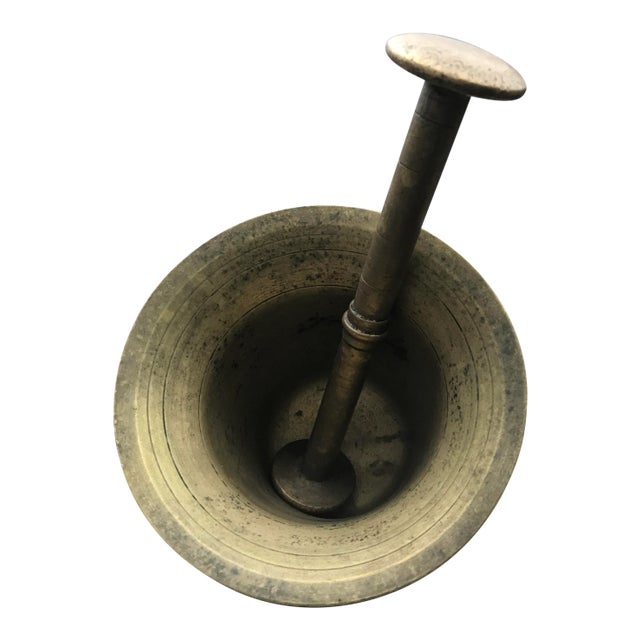 Vintage Early 1900's Hand Hammered European Brass Mortar and Pestle For Sale