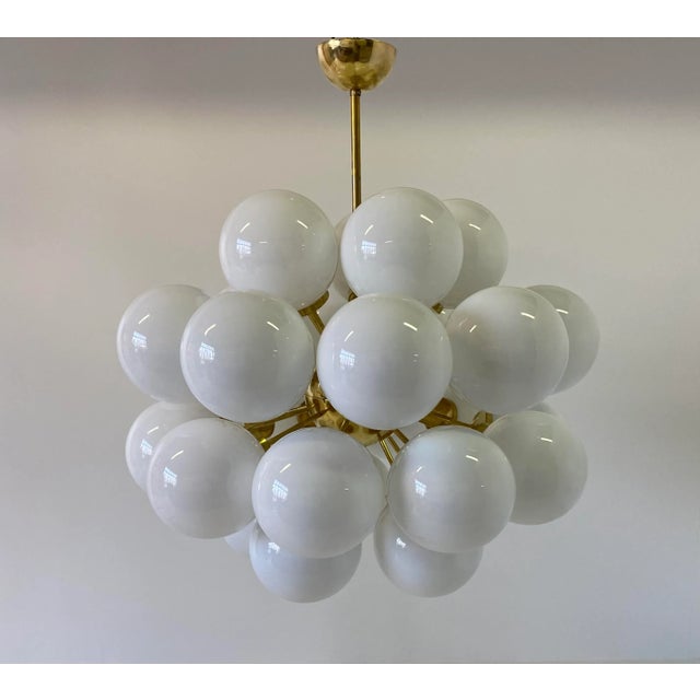 Brass & White Murano Glass Sphere Chandelier, 2000s For Sale - Image 9 of 13