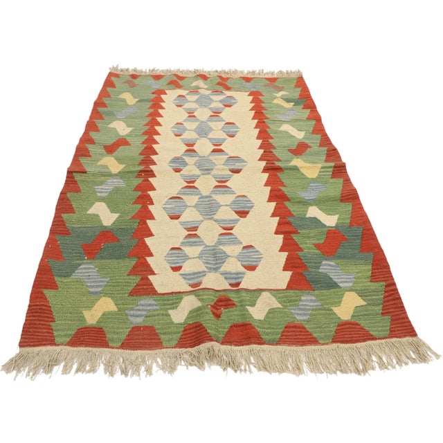 Tribal Vintage Persian Shiraz Kilim Rug - 03'09 X 05'07 For Sale - Image 3 of 9