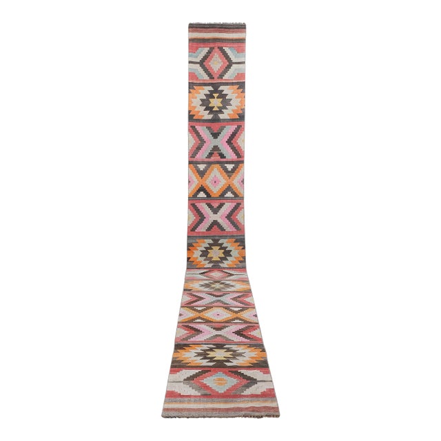 1960s Vintage Striped Turkish Kilim Runner - Stair Tread For Sale