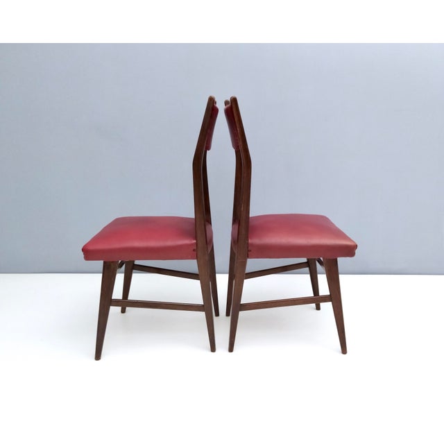 1950s Vintage Ebonized Beech and Crimson Skai Dining Chairs, Italy, 1950s, Set of 4 For Sale - Image 5 of 11