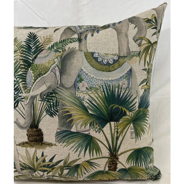 2020s 20" Square Decorative Throw Pillow With an Exotic Elephant & Palm Tree Pattern - Made in the U K For Sale - Image 5 of 12