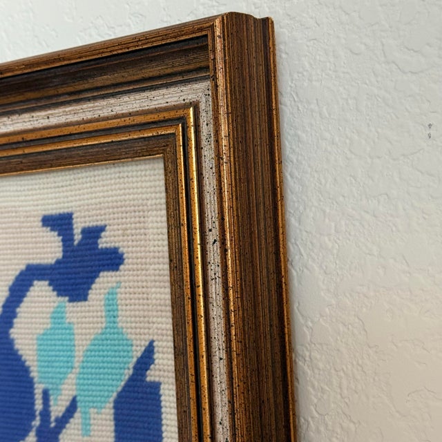 Mid-Century Modern Vintage Framed Scandinavian Style Tulip Needlepoint For Sale - Image 3 of 7