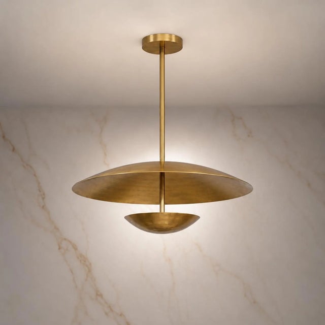 Handcrafted Solid Brass Layered Disc Pendant Light For Sale - Image 6 of 8