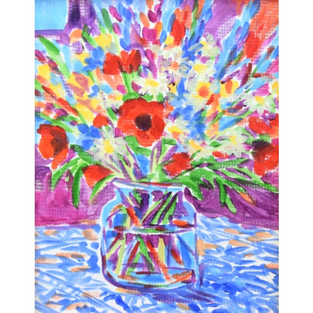 Abstract Impressionist Floral Bouquet Painting Including the Antiqued Gold Wood Frame For Sale - Image 3 of 5