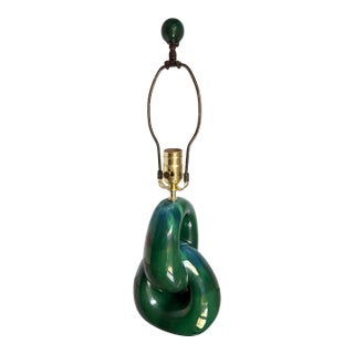 Vintage Sculptural Green Glazed Ceramic Lamp, Royal Haeger Style, Rewired For Sale