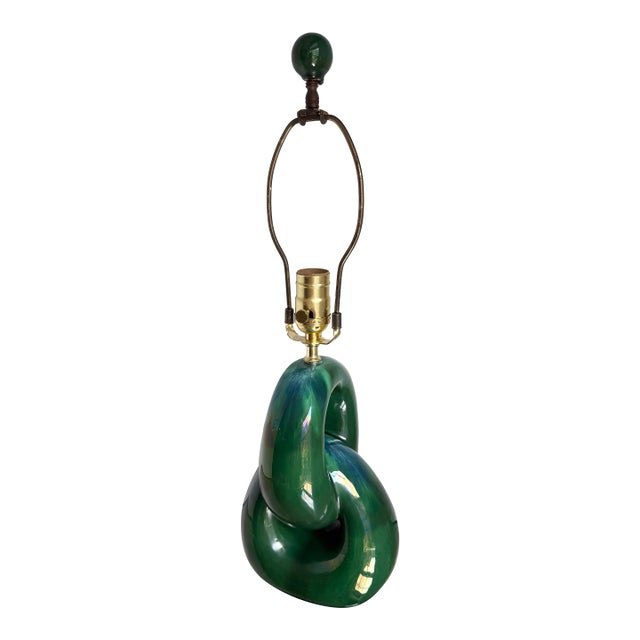 Vintage Sculptural Green Glazed Ceramic Lamp, Royal Haeger Style, Rewired For Sale