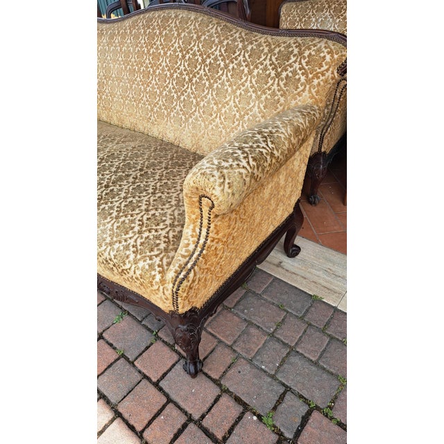 Louis XV English Sofa in Mahogany & Upholstery, 1800s For Sale - Image 3 of 8
