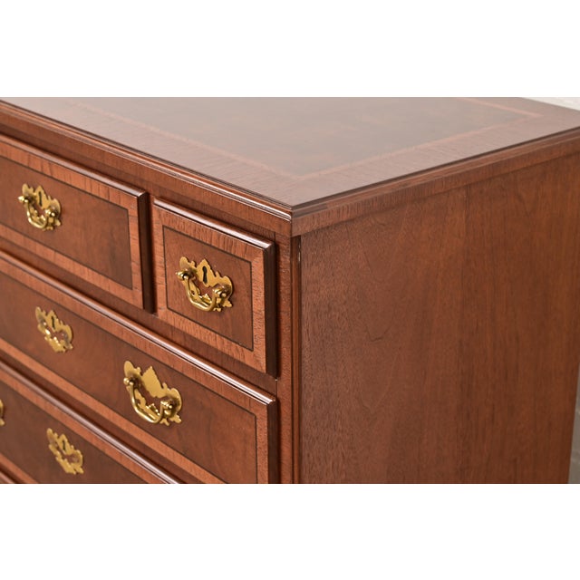 Henredon Georgian Banded Mahogany and Burl Wood Chest of Drawers, Newly Refinished For Sale - Image 10 of 17