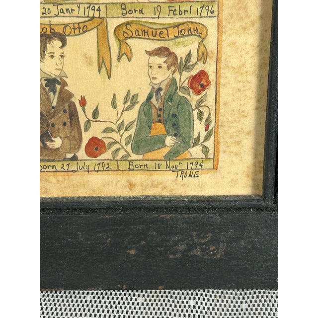 Paper Vintage Jacquelyn Trone Original Watercolor Primitive Walker Family Registry Fraktur Painting For Sale - Image 7 of 7