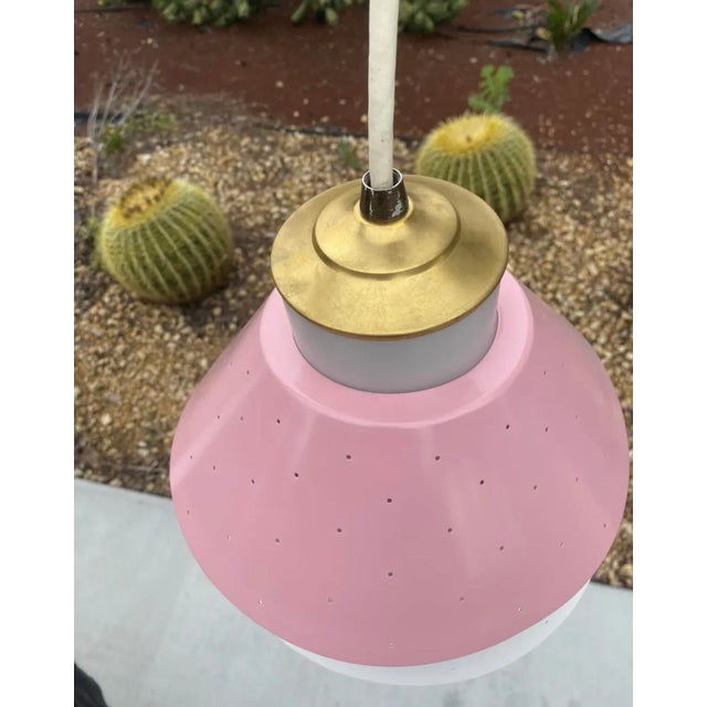 1950s Mid Century Modern Ufo Diner Coffee Shop Pink Hanging Ceiling Lamp For Sale - Image 4 of 10