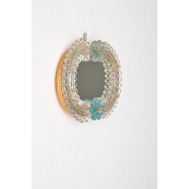 Small Vintage Venetian Murano Glass Wall Mirror with Turquoise Flowers, 1950s For Sale - Image 3 of 6