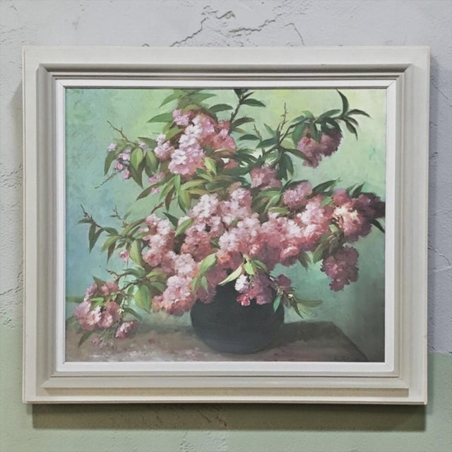 Antique Hand-Painted Still Life Oil on Canvas, Cherry Blossoms by E. Devos in Original Frame For Sale - Image 4 of 14