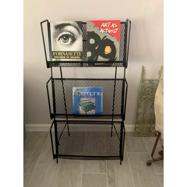 Mid-Century Modern Mid Century Modern Folding Iron Magazine Rack - Atomic Modernist Metal Design For Sale - Image 3 of 13