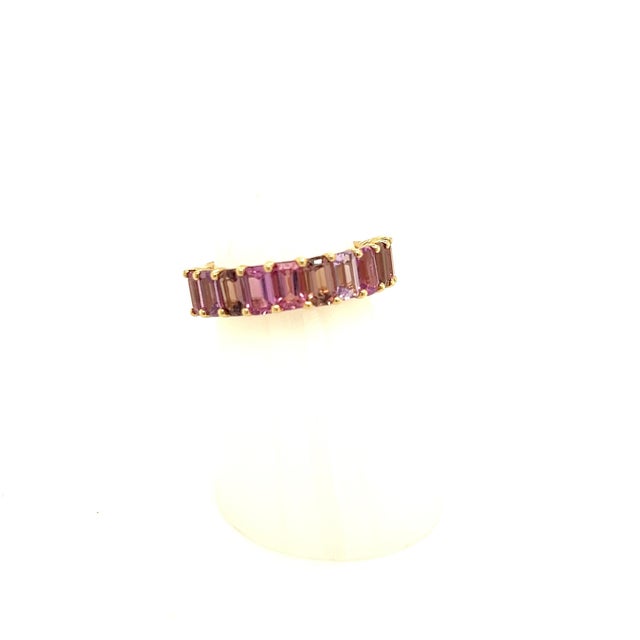 Traditional Natural Multi-Shade Sapphire Ring 14k Rose Gold 4.20 TCW Certified, Size 6.5 For Sale - Image 3 of 13