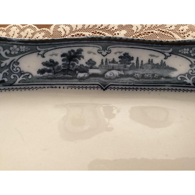 Art Nouveau Rare Antique Ford & Sons "Verona" Flow Blue Meat Serving Platter-Bruslem England-Cows For Sale - Image 3 of 13