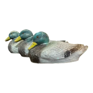 1940s Hand Painted Papier Mâché Mallard Drake Duck Decoys - Set of 3