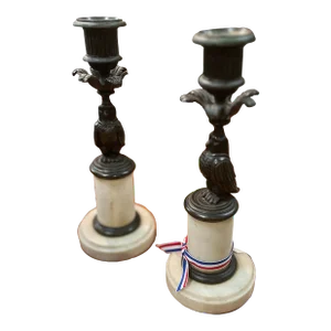 Pair of 19th Century Bronze Hawk Candlesticks