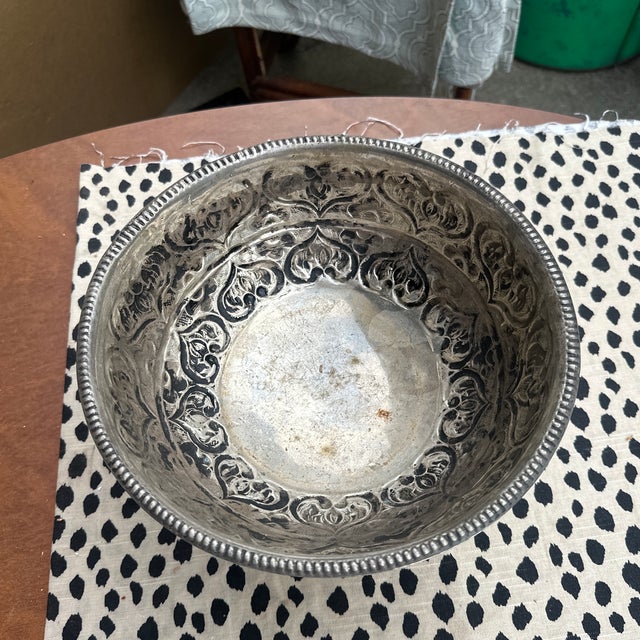 Silver Large 1970s Silver Decorative Pedestal Bowl With Heart Details For Sale - Image 8 of 8