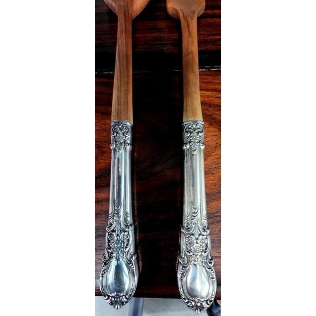 Fine Sterling Silver Handles & Teak Wood Serving Utensils- a Pair For Sale - Image 12 of 13