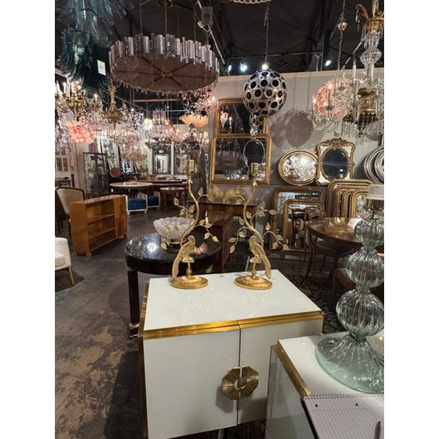 Transitional Pair of Vintage French Maison Bagues Style Glass Bird Lamps For Sale - Image 3 of 7