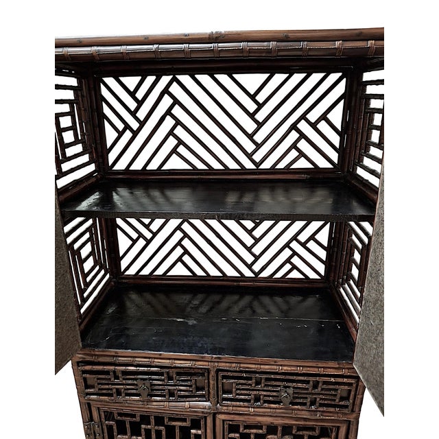 Late Qing Dynasty Tall Bamboo Open-Fretwork Display Cabinet For Sale In San Francisco - Image 6 of 13