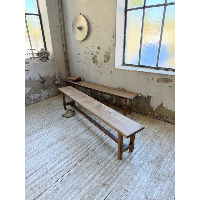 Vintage Rustic Farmhouse Benches in Oak, 1970s, Set of 2 For Sale - Image 4 of 18