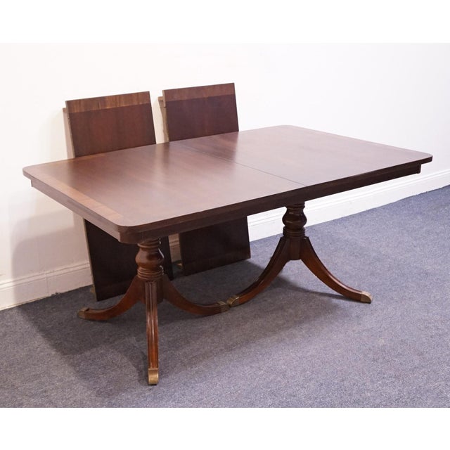 Bernhardt Furniture Solid Mahogany Traditional Duncan Phyfe Style 100" Double Pedestal Dining Table 238-246 For Sale - Image 10 of 13