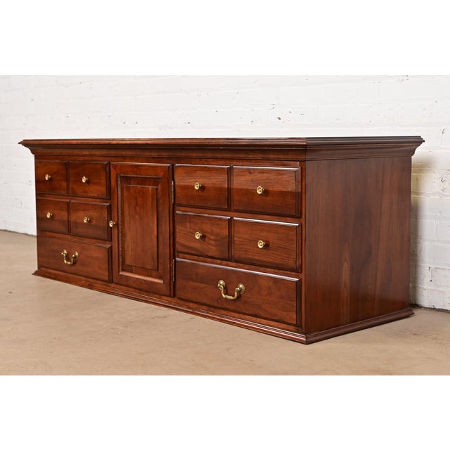Chippendale Ethan Allen Georgian Solid Cherry Wood Low Credenza or Sideboard For Sale - Image 3 of 14