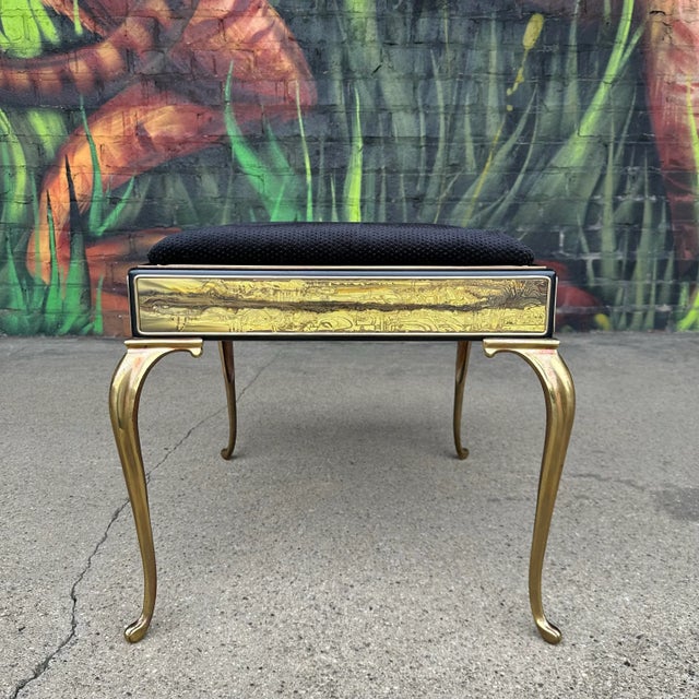 Wood Acid Etched Mastercraft Ottoman by Bernhard Rohne Mid-Century Modern For Sale - Image 7 of 12