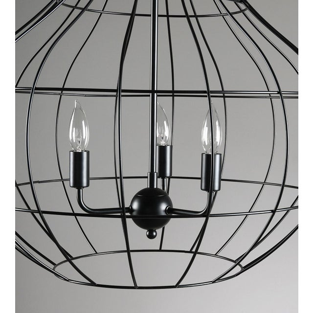 Modern black iron basket drop pendant. Includes chandelier style three way fixture inside. 40 watt max bulb each. Includes...